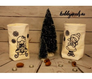 ITH Stickdatei - Lichtbeutel Wintergirls